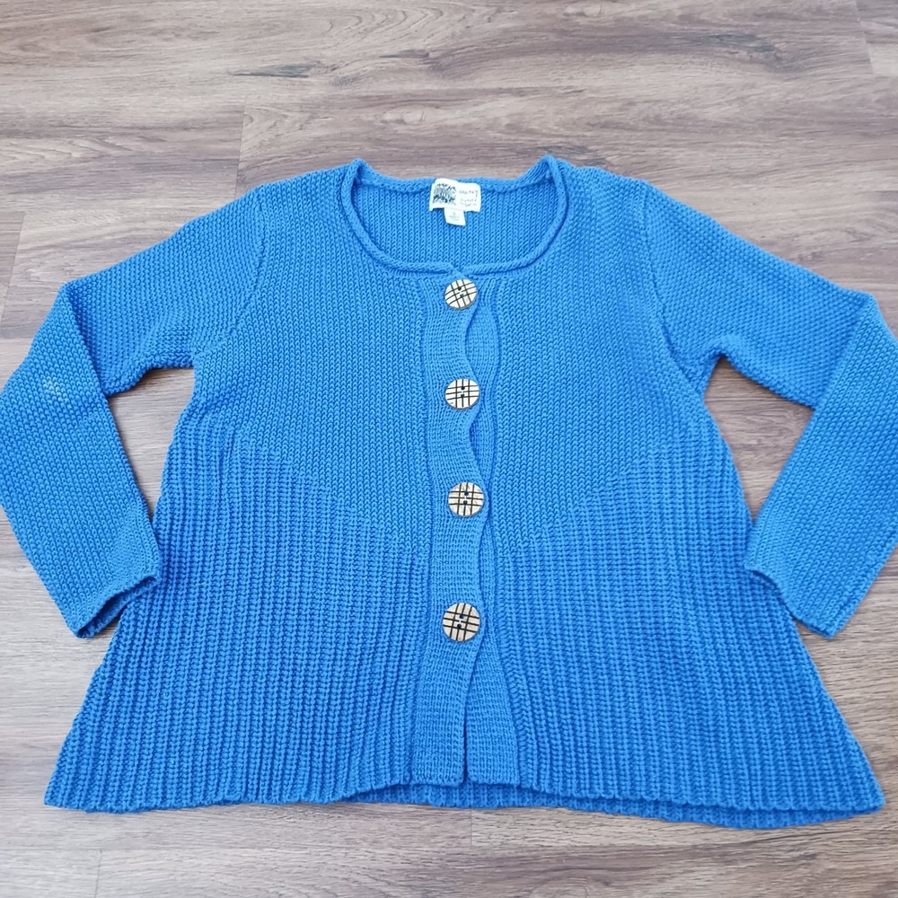 HABITAT Clothes to Live In Cardigan Sz Small Blue Knit Sweater Lagenlook READ
